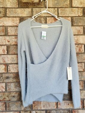 Soft Light Blue Wrap V-Neck Sweater